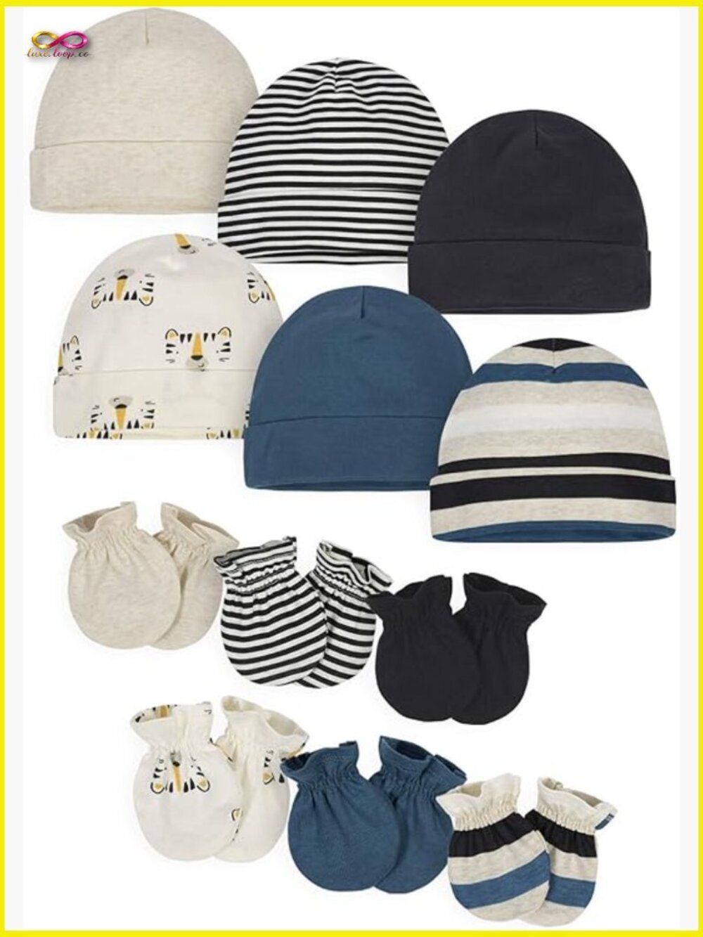 Unisex Baby 12-pc Cap and Mitten Set Soft Cotton Pull-On Snug Fit